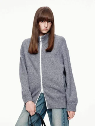 Relaxed Zipper Knitted Cardigan